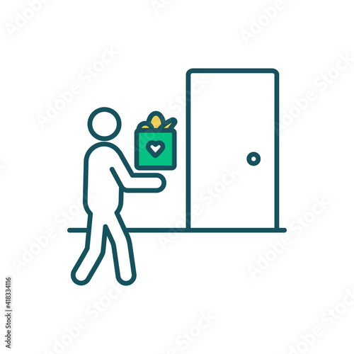 Delivery RGB color icon. Courier service. Transporting goods process. Delivering packages, messages, consignments. Bringing letters, parcels to predefined destination. Isolated vector illustration
