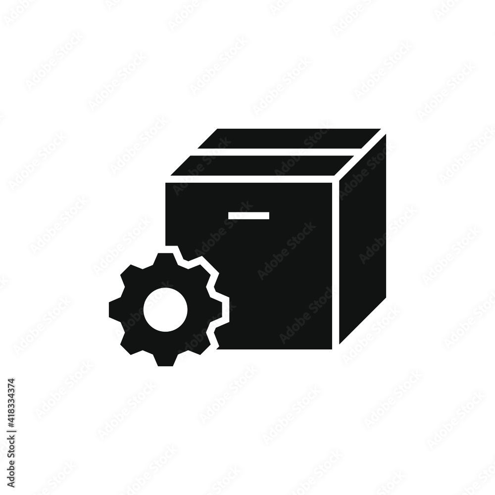 Box and gear. Product development icon concept isolated on white background. Vector illustration Box and gear. Product development icon concept isolated on white background. Vector illustration