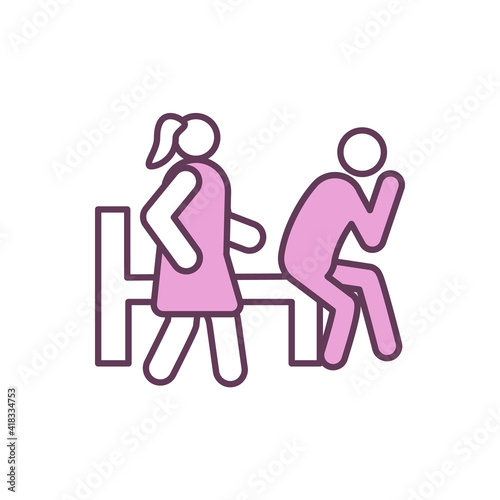 Impotence RGB color icon. Erectile dysfunction. Relationship problems. Sexual problem in men. Helplessness. Inability for erection achieving. Physical, emotional issues. Isolated vector illustration