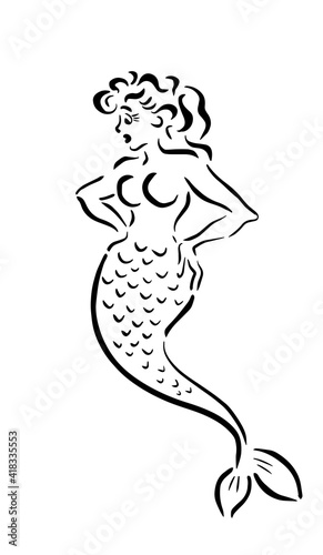 Girl Mermaid line. Vector illustration