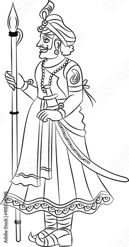 Dwarpal meaning doorkeeper in English. decoration adorning a gateway of the house. Traditional Rajasthani wall painting. For the marriage ceremony. India.