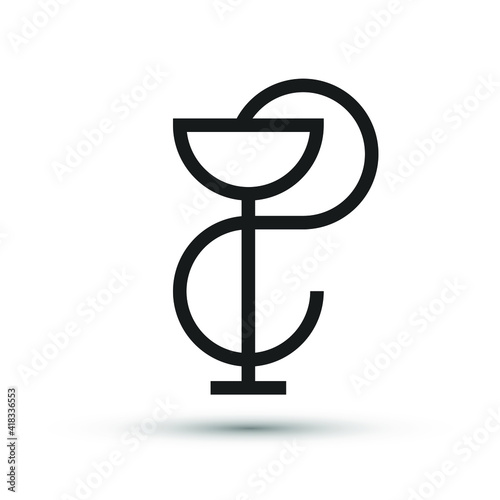 Bowl of Hygeia icon. Isolated vector medicine symbol. Simple pictogram for mobile concept and web apps. Vector line medical icon isolated on a white background. photo