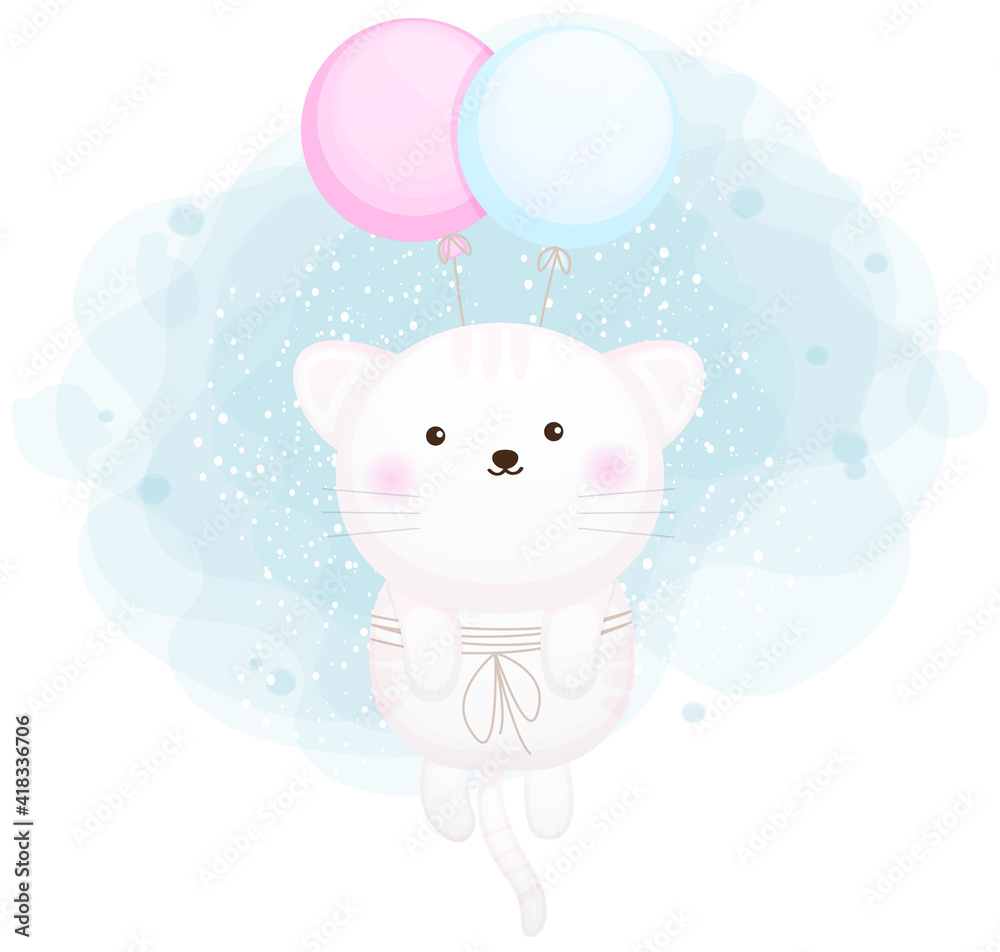 Cute little kitty flying with balloon Premium Vector Cute little kitty flying with balloon Premium Vector