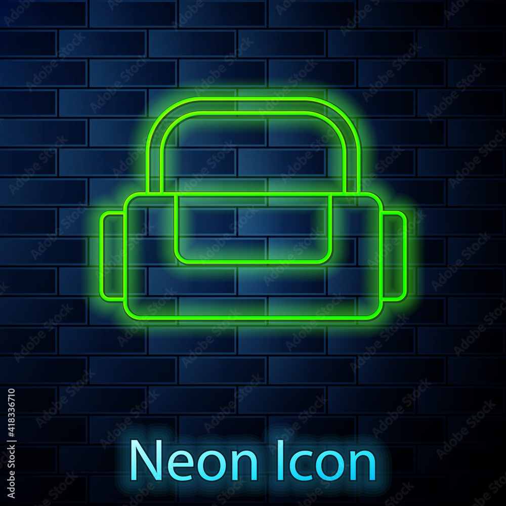 Glowing neon line Sport bag icon isolated on brick wall background. Vector. Glowing neon line Sport bag icon isolated on brick wall background. Vector.