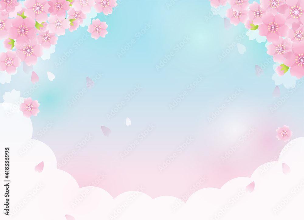 桜と空の背景とリボン