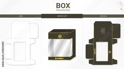 Box packaging and mockup die cut template