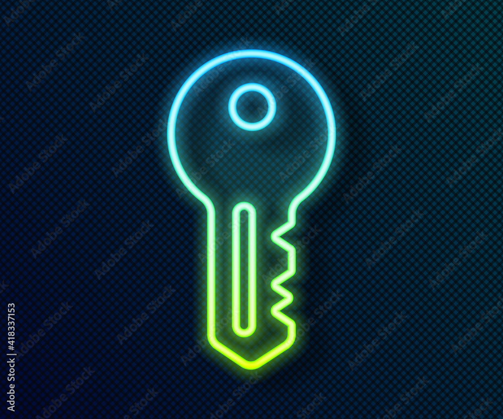 Glowing neon line House key icon isolated on black background. Vector. Glowing neon line House key icon isolated on black background. Vector.