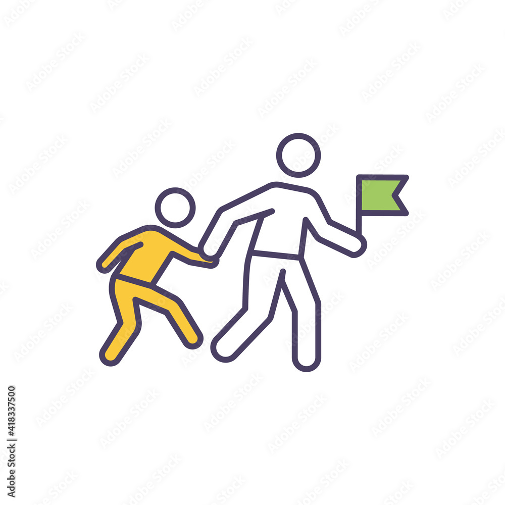Traditional mentoring RGB color icon. Sharing knowledge, experience and ideas. Combination younger employee with executive team member. Supportive learning relationship. Isolated vector illustration
