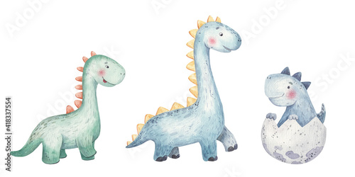 set of cute   dinosaurs  cute watercolor baby illustration