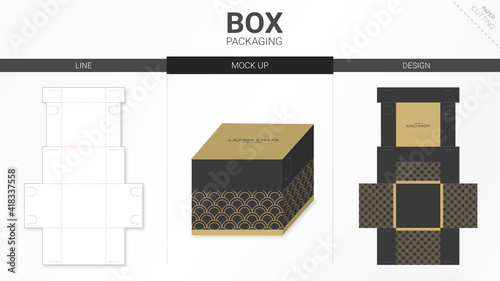Box packaging and mockup die cut template