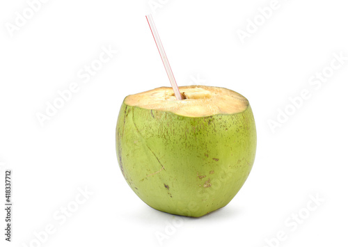 Fresh coconut water from garden isolated on white background
