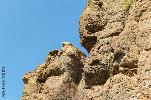 Cape Meganom, unique nature on a sunny summer day. Mountain landscape and the black sea. photo