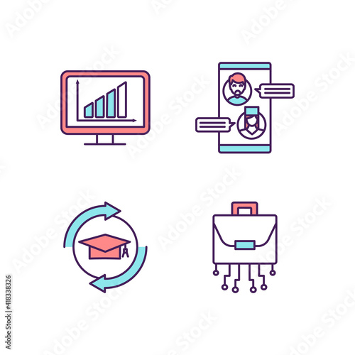 Wallpaper Mural Digital transformation RGB color icons set. Digital technologies usage. Telemedicine. Training courses. Virtual workforce. Business model improvement. Remote medicine. Isolated vector illustrations Torontodigital.ca