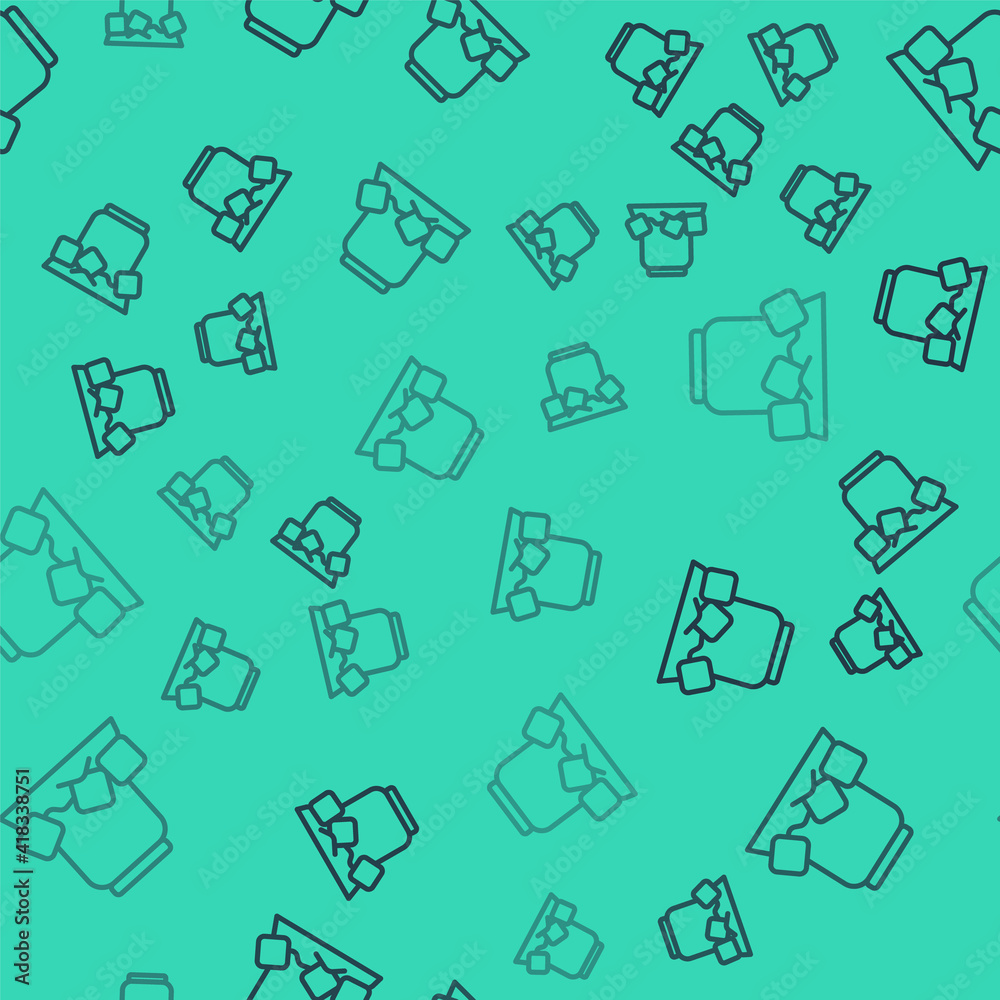 Black line Cold beer can icon isolated seamless pattern on green background. Vector. Black line Cold beer can icon isolated seamless pattern on green background. Vector.