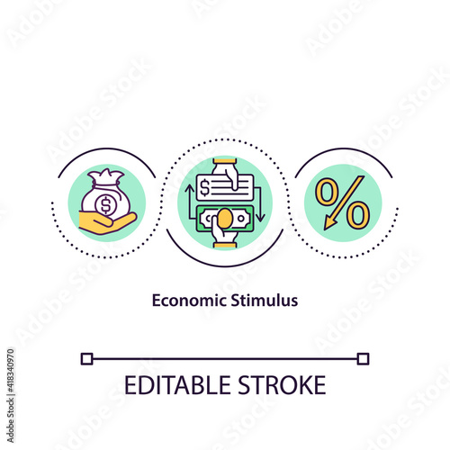 Economic stimulus concept icon. Encourage sector economic activity by engaging in financial policy. Pandemia idea thin line illustration. Vector isolated outline RGB color drawing. Editable stroke