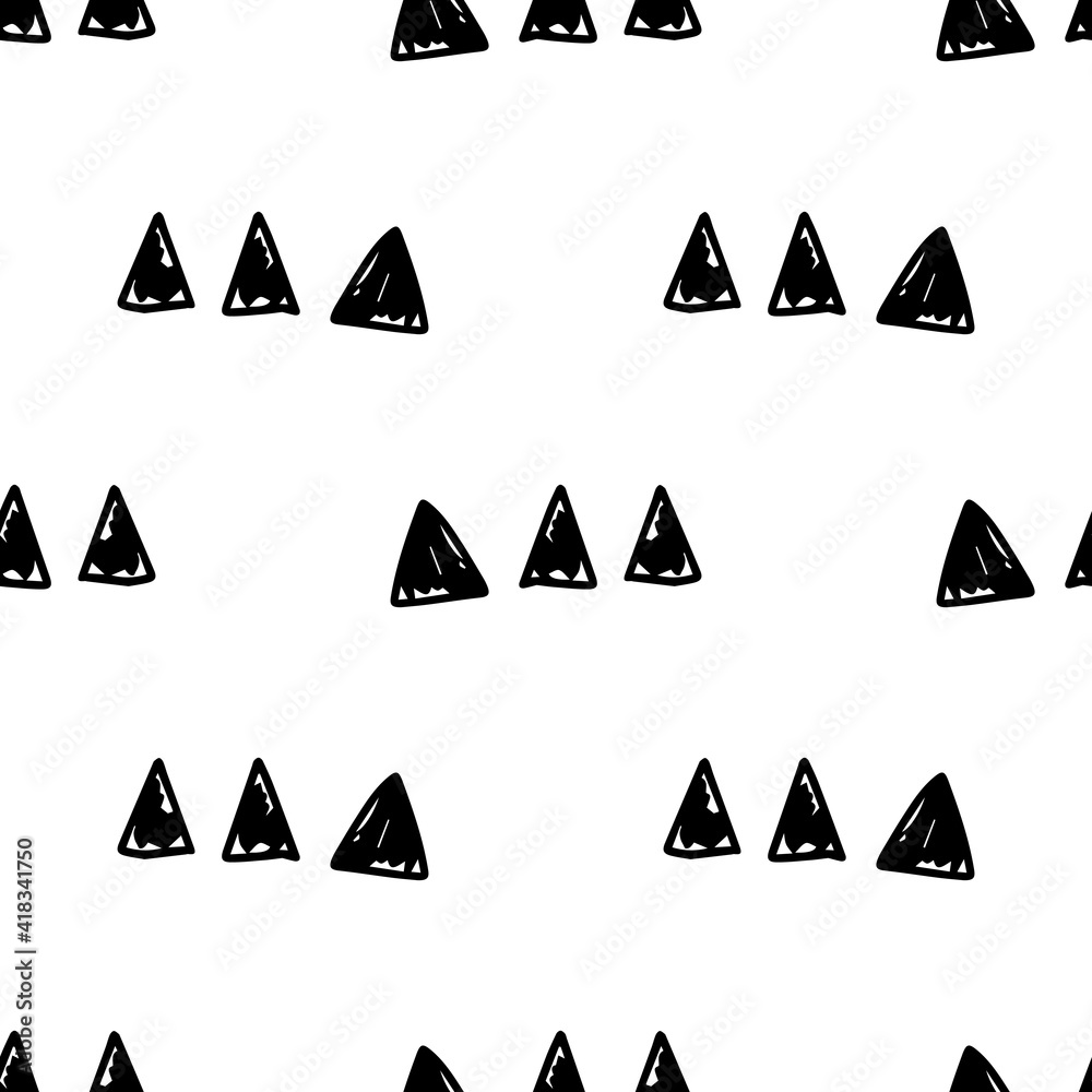 Seamless hand drawn geometric pattern. Seamless abstract doodle triangle geometrical background.
