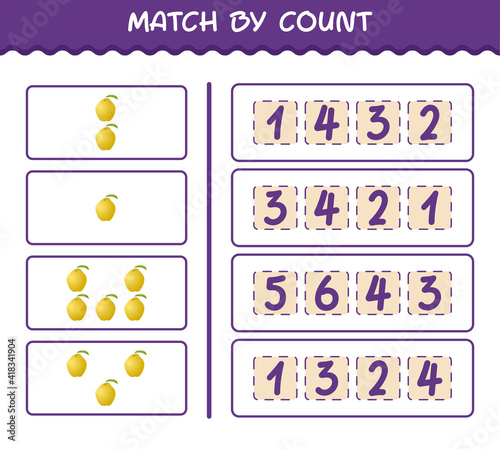 Match by count of cartoon quince. Match and count game. Educational game for pre shool years kids and toddlers
