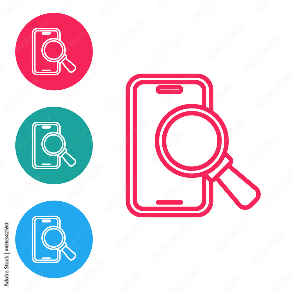 Red line Phone repair service icon isolated on white background. Adjusting, service, setting, maintenance, repair, fixing. Set icons in circle buttons. Vector. Red line Phone repair service icon isolated on white background. Adjusting, service, setting, maintenance, repair, fixing. Set icons in circle buttons. Vector.
