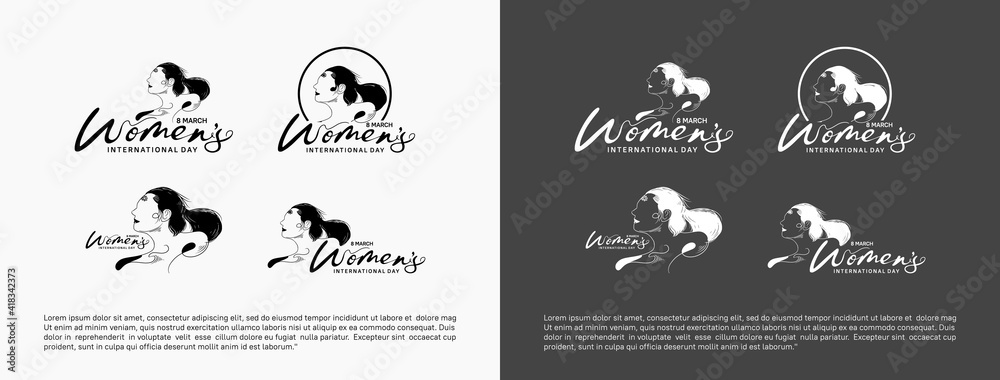 women day vector design with woman silhouette on black and white background