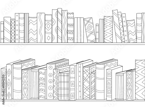shelves of books with vintage book covers for your coloring page