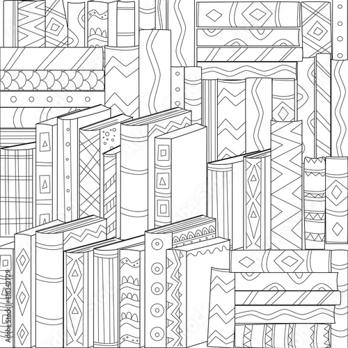 stacks of books with vintage book covers for your coloring page