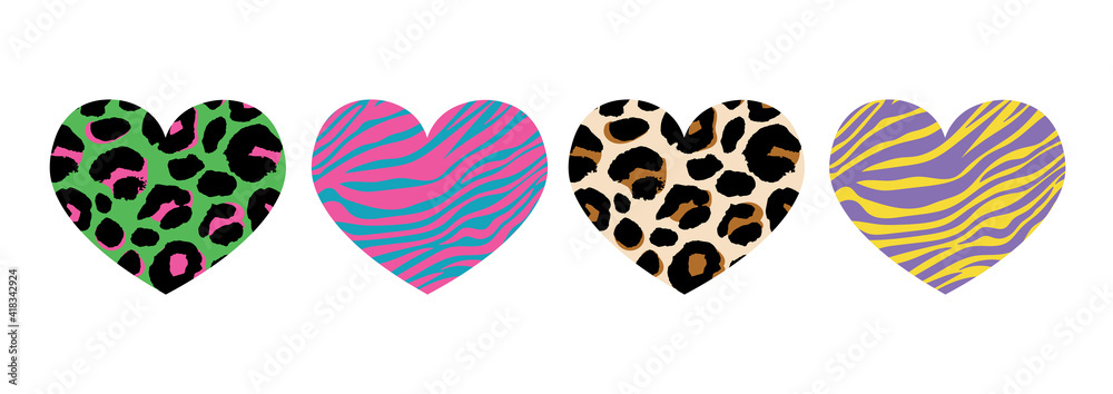 Vector heart shape - Leopard texture with kiss print