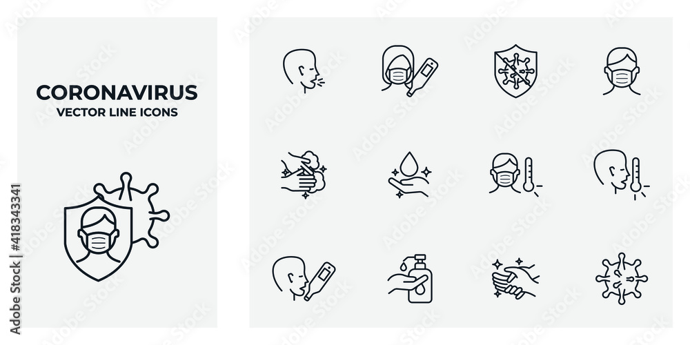 Set of Coronavirus icon. Coronavirus Protection pack symbol template for graphic and web design collection logo vector illustration