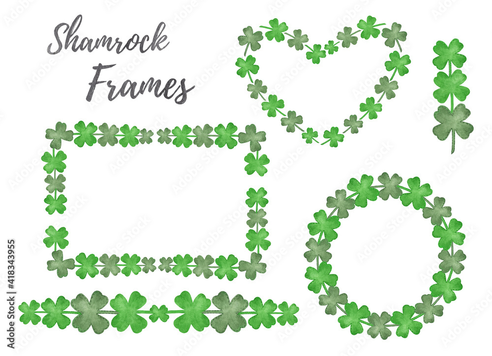Watercolor Shamrock Clover Frame, St. Patrick's Day illustration Watercolor Shamrock Clover Frame, St. Patrick's Day illustration