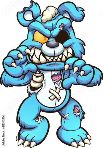 Zombie teddy bear walking towards the camera cartoon character. Vector clip art illustration with simple gradients. All on a single layer.
