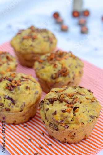 Purple carrot muffins with flax seeds