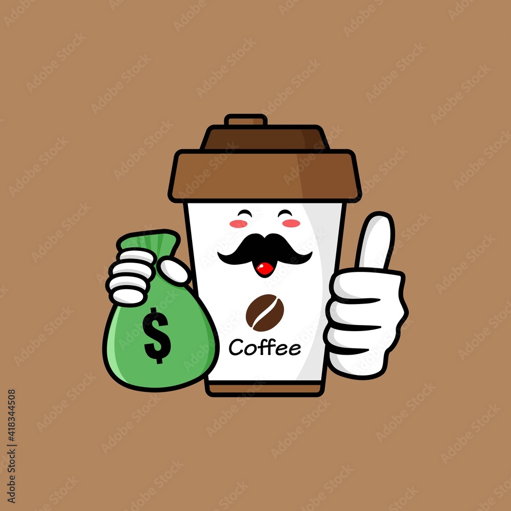 cute coffee cup cartoon mascot character funny expression