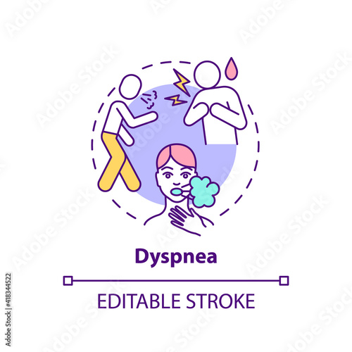 Dyspnea concept icon. Shortness of breath idea thin line illustration. Chest tightness. Results after illness. Post covid syndrome. Vector isolated outline RGB color drawing. Editable stroke