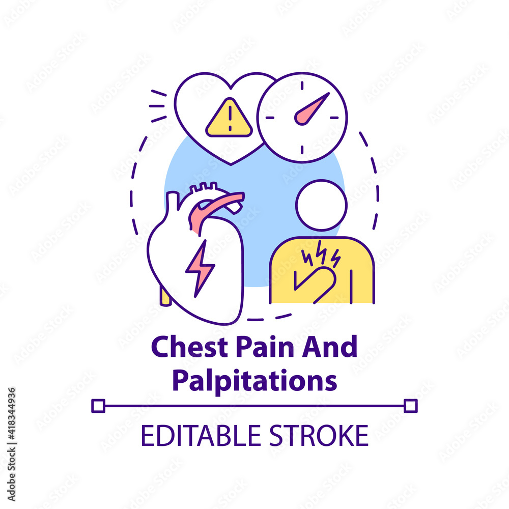 Chest pain and palpitations concept icon. Symptoms of long covid19