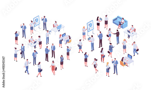 Isometric business people vector set. Office life. Flat vector characters isolated on white background..
