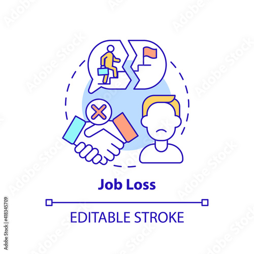Job loss concept icon. Rise in unemployment rate idea thin line illustration. Impact from covid-19 restrictions. Coronavirus lockdowns. Vector isolated outline RGB color drawing. Editable stroke
