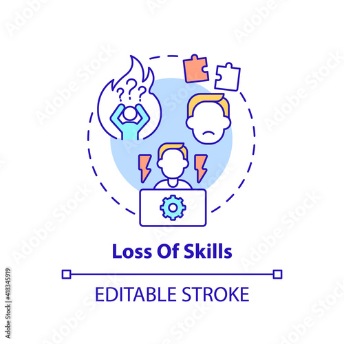 Loss of skills concept icon. Unemployment increases idea thin line illustration. Unemployed employees losing experience. Global crisis. Vector isolated outline RGB color drawing. Editable stroke