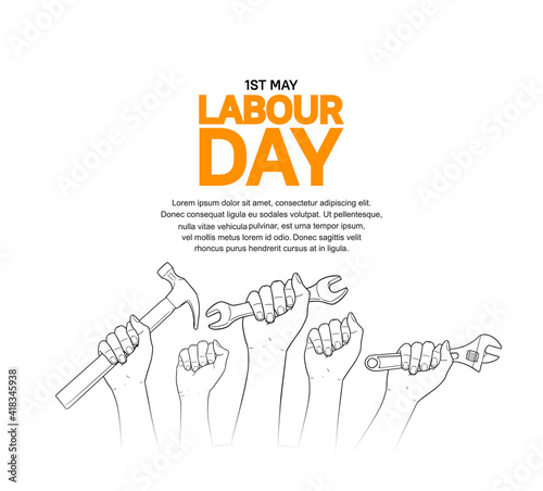 Labor Day design vector. 1st may celebration illustration with hands holding tool