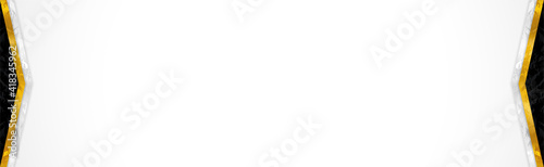 Modern abstract white banner. Blank design template with gold, black arrows and triangle pattern (carbon texture) on background for business backdrop