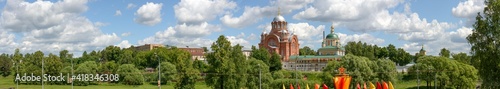 Temples of Pokrovsky monastery in Khotkovo, Moscow region, Russia.