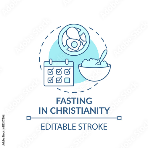 Fasting in Christianity turquoise concept icon. Calender dates. Great lent. Religious traditions idea thin line illustration. Vector isolated outline RGB color drawing. Editable stroke photo