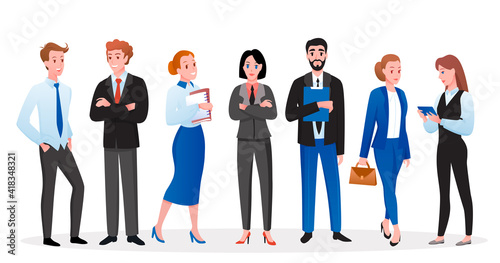 Business office worker people set, happy businessman and businesswoman standing, smiling