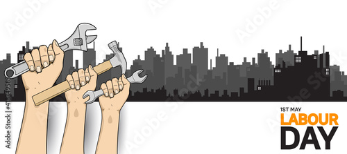 Labor Day design vector. 1st may celebration illustration with hands holding tool