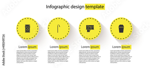 Set Megaphone on mobile, Drinking plastic straw, Stop pollution and Paper glass water. Business infographic template. Vector.