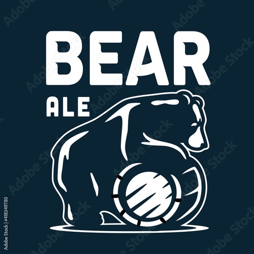Emblem of brewery bear with wood barrel of craft brewing beer for bar or pab