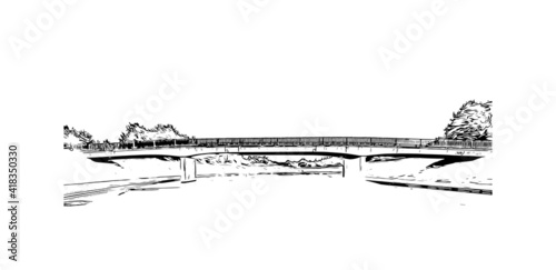 Building view with landmark of Exeter is an ancient city on the River Exe in southwest England. Hand drawn sketch illustration in vector.