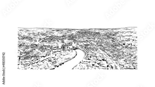 Building view with landmark of Exeter is an ancient city on the River Exe in southwest England. Hand drawn sketch illustration in vector.