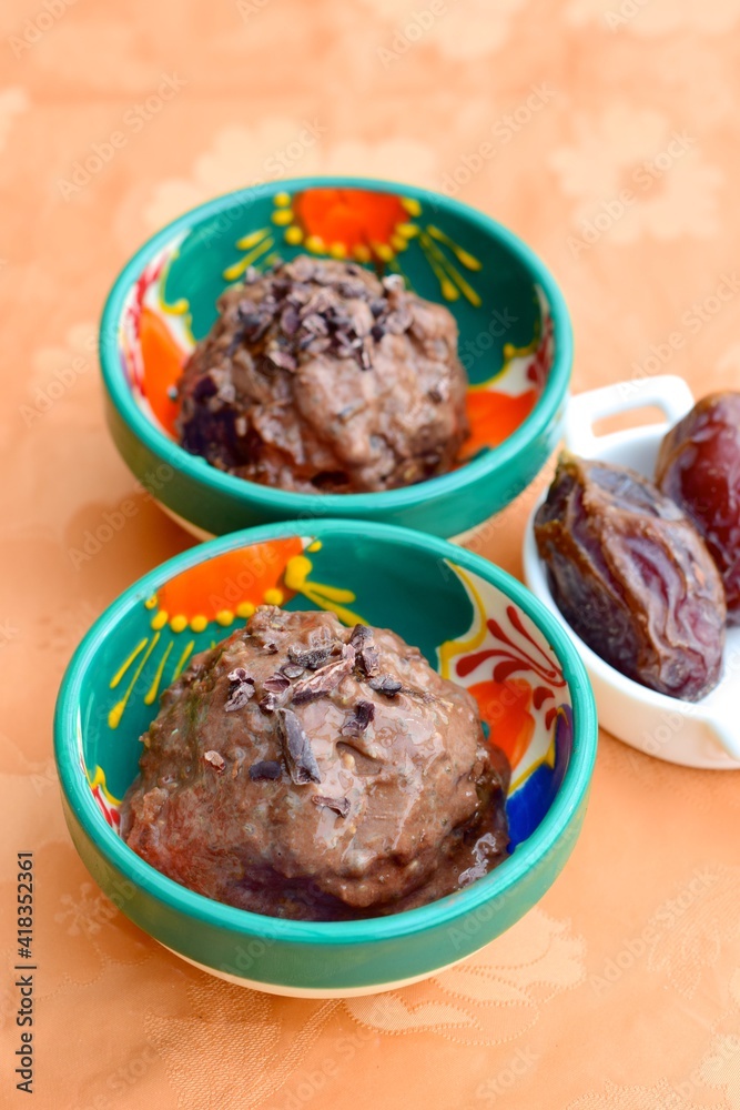 Homemade Chocolate Date Chia Seed Pudding Ice Cream with Cacao Nibs Homemade Chocolate Date Chia Seed Pudding Ice Cream with Cacao Nibs