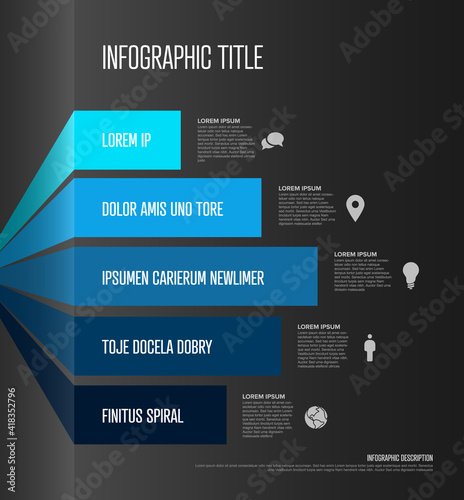 Vector dark multipurpose Infographic template with five stripes