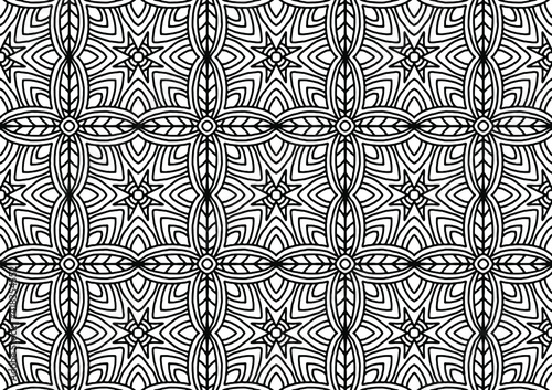 sealess mosaic with abstract floral ornaments in folk style drawn on a white background for coloring, vector, tile, coloring, book photo