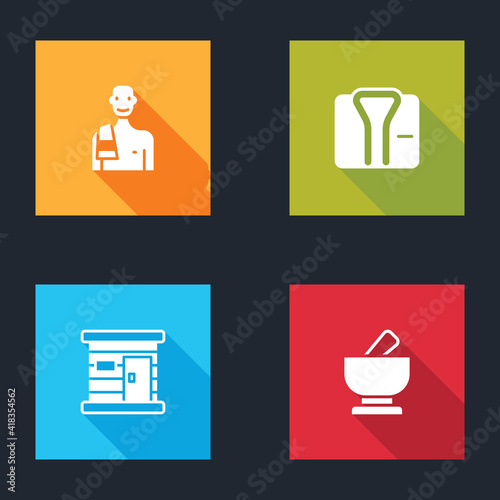 Set Man in the sauna, Bathrobe, Sauna wooden bathhouse and Mortar and pestle icon. Vector.